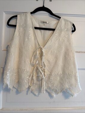 Ivory Floral Embroidered Tie-Front Camisole